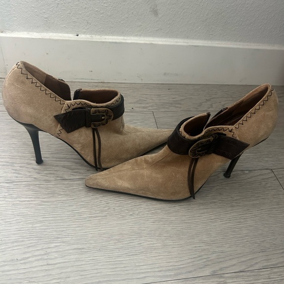 Casadei Heeled Pointed Suede Leather Trim Booties Size 6.5 - Picture 1 of 7